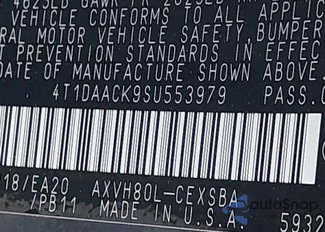 2025 Toyota Camry Se из США, поврежденный, VIN 4T1DAACK9SU553979